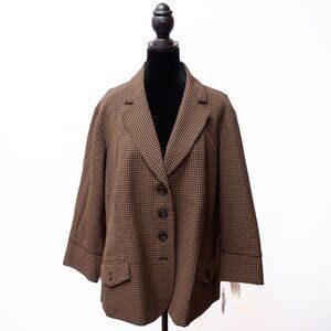 Vintage Y2K Nine West Brown Gingham Blazer Leopard Lining 18W Plus Academia NWT